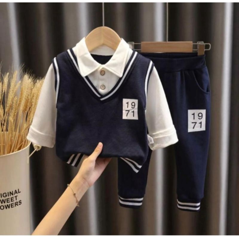 setelan anak laki laki setelan sweater rompi 1-5 tahun