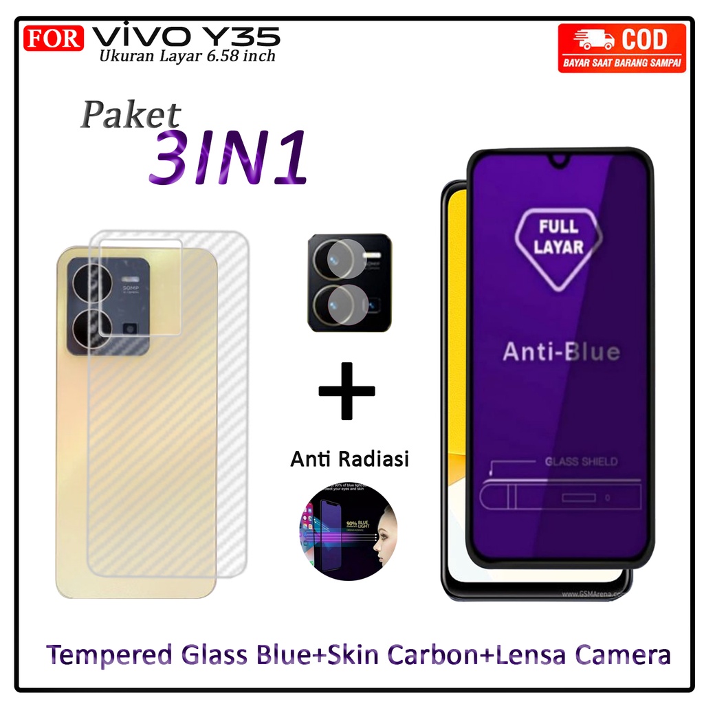 Promo 3in1 Tempered Glass AG Matte Vivo Y35 Y22 Y02t Y53s Y02 2022 Anti Gores Kaca Full Layar