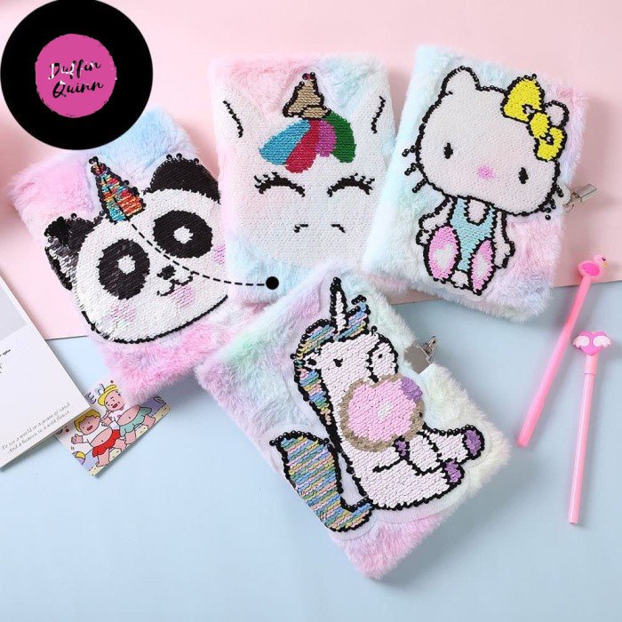 

Notebook unicorn buku tulis agenda diary fur bulu sequin NB04