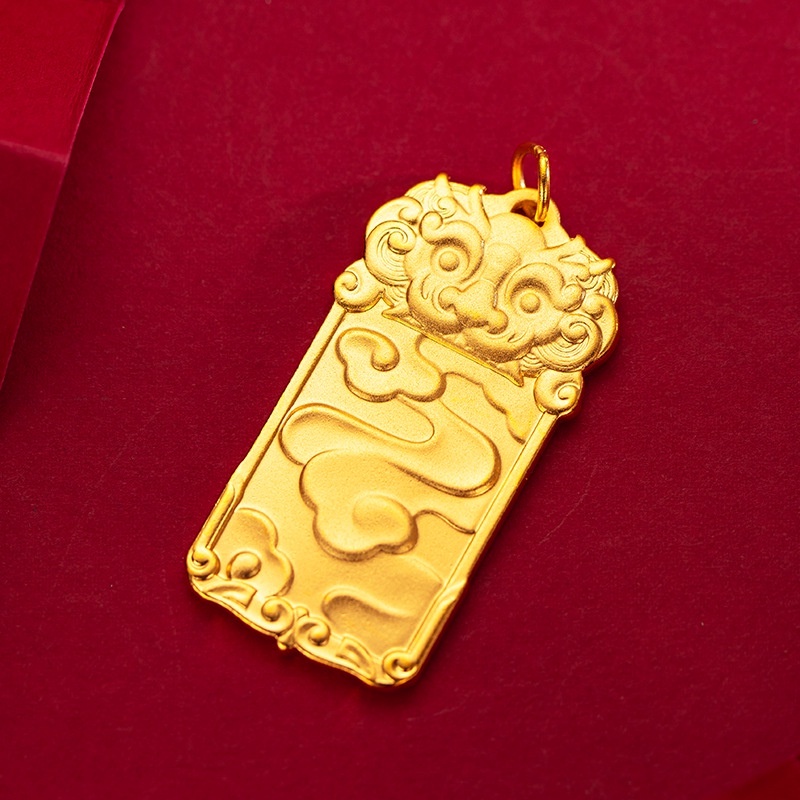 Goldkingdom Perhiasan Fashion Aksesoris Bangkok 24K Ready Stock Menguntungkan Awan Kylin Berlapis Emas Asli Kadar 375 Liontin Pria Nafu Kylin Aman Dan Suara