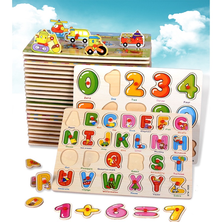 WE Puzzle Kayu Knob ABC Fruit dan Number Murah Chunky Puzzle Anak Kayu 3D Puzzle Huruf Buah dan Angka Jigsaw Wooden Edukasi