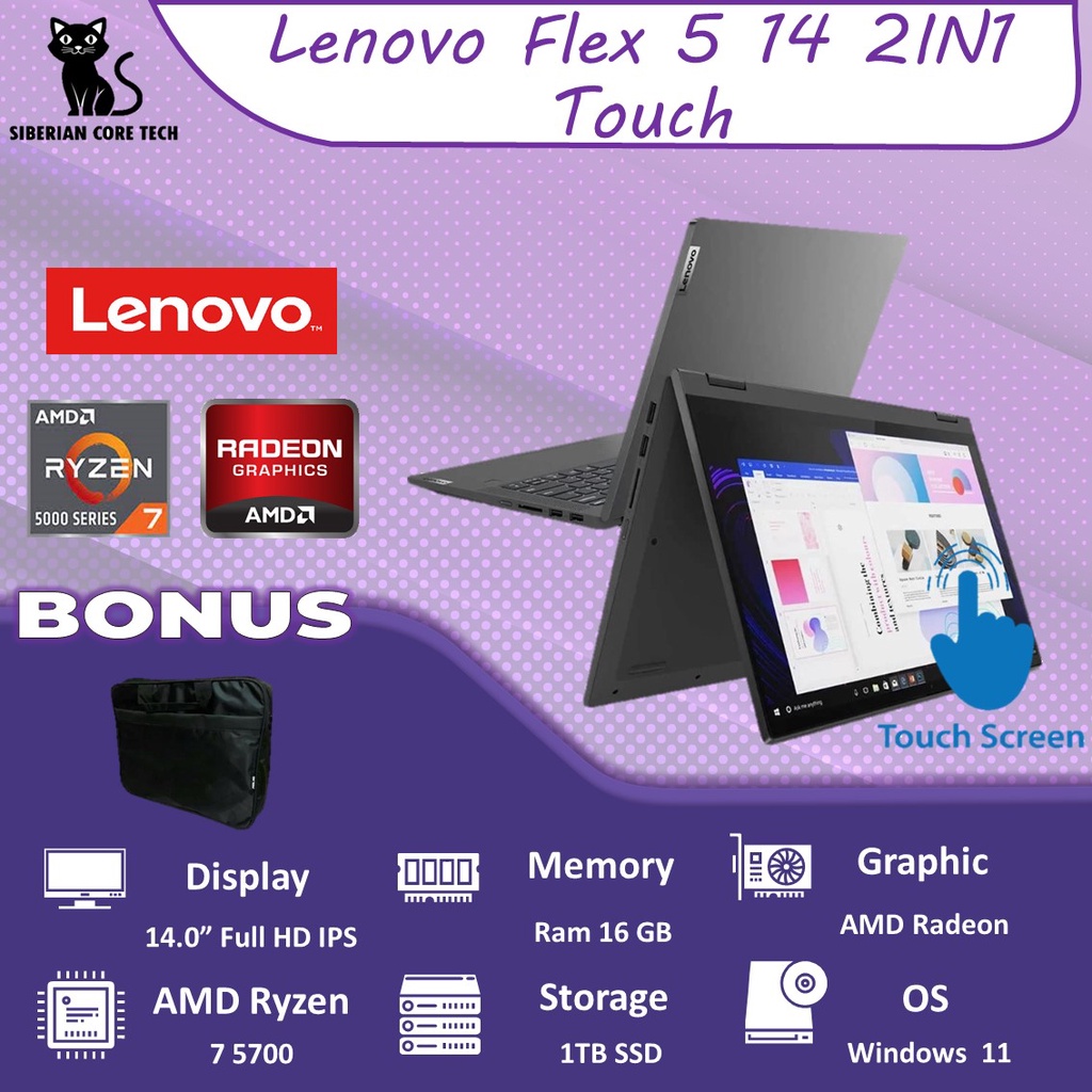 LENOVO FLEX 5 14 2IN1 TOUCH RYZEN 7 5700 16GB 1TBSSD VEGA8 W11 14.0FHD IPS