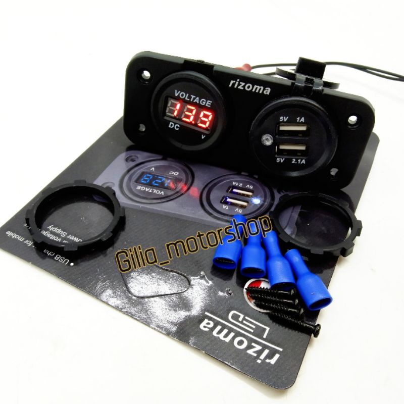 Voltmeter/charger Hp USB Rizoma LED Model tanam Universal Motor