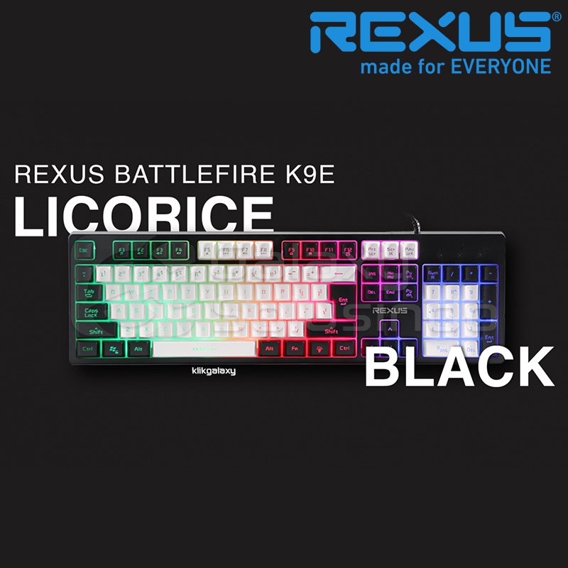 Rexus BATTLEFIRE K9E Licorice Black Gaming Keyboard - White Black