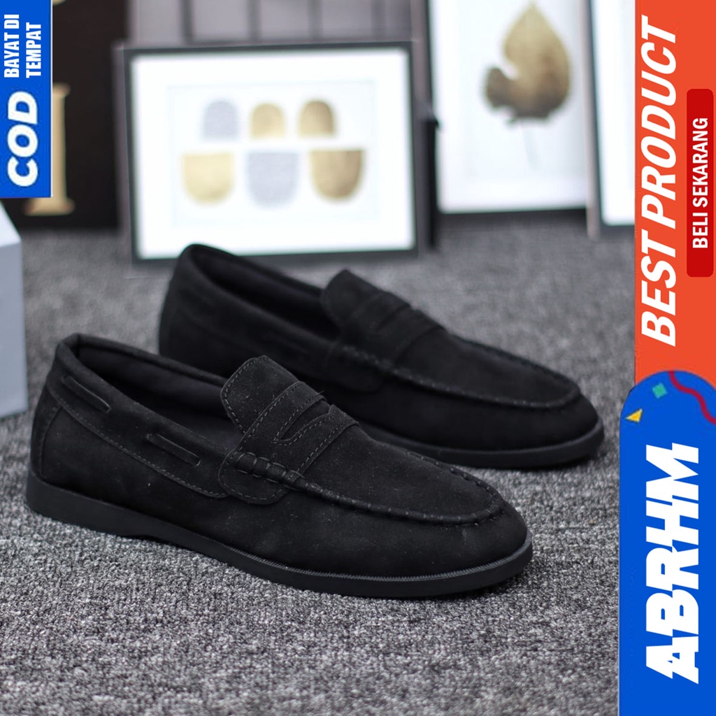 Sepatu Formal Pantofel Kerja Kantor Casual Santai Hitam Pria Abrhm Domin