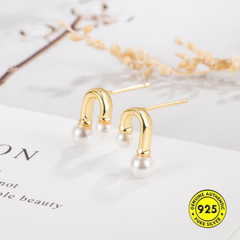 Anting Tusuk Bentuk U Hias Mutiara Gaya Retro Simpelelegan Untuk Wanita U1039