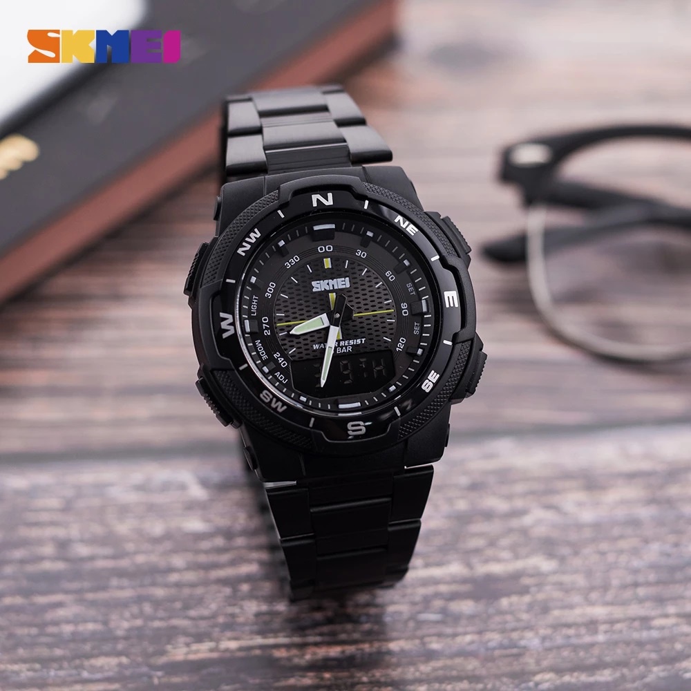 Jam Tangan Pria Stainless Steel Dual Display SKMEI Business Sport Original