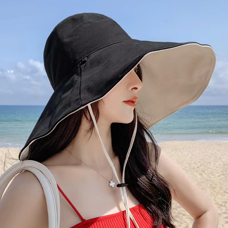 (Hello Girl) MZ22 Topi Matahari /Topi Bucket Grim Lebar Motif Polos Gaya Korea Import