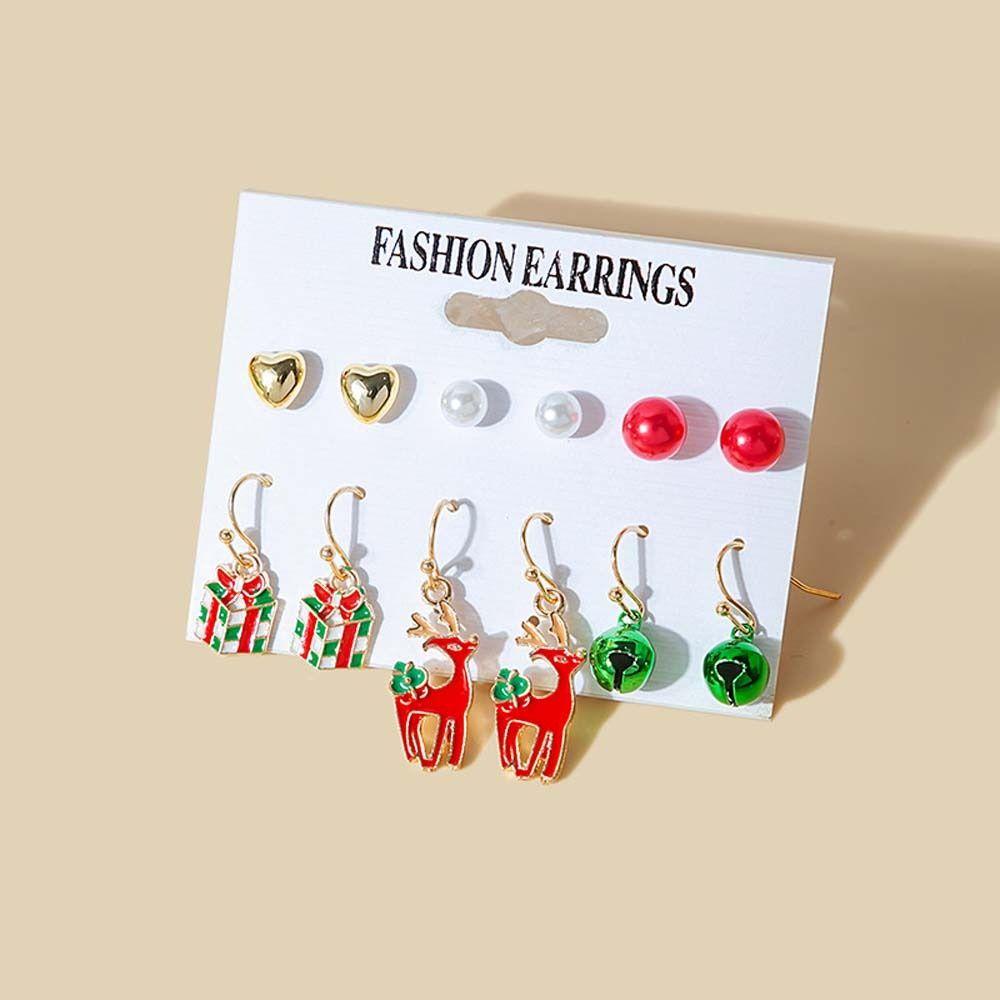 MXBEAUTY Anting Natal Gadis Hadiah Lonceng Santa Claus Drop Anting Mutiara Ear Studs