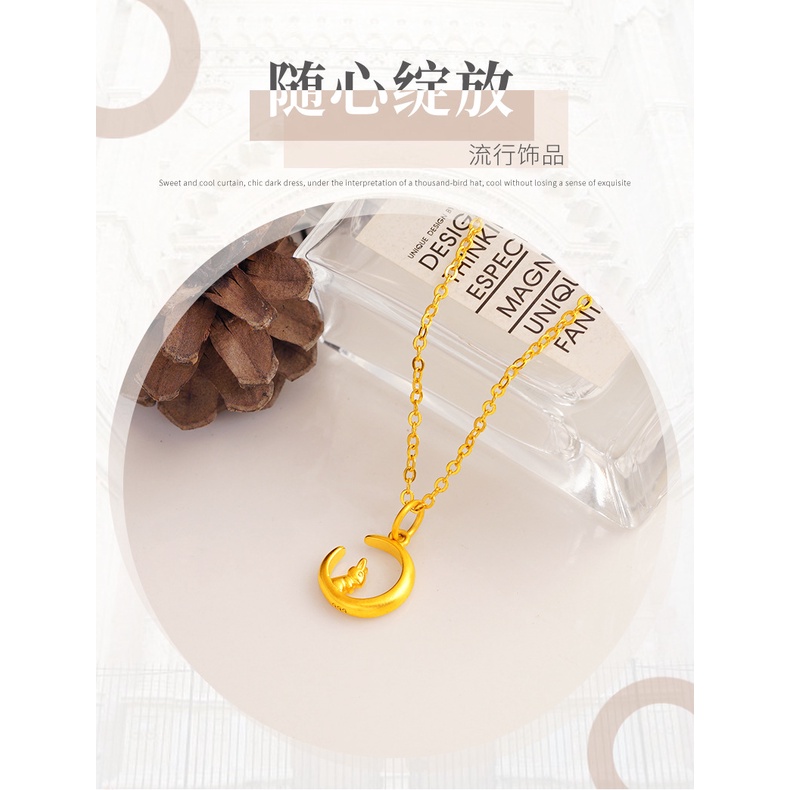 Goldkingdom Perhiasan Fashion 24K Bangkok Aksesoris Ready Stock Moon Rabbit Running To The Moon Rabbit Pendant Acacia Pendant Jade Rabbit Dengan Bulan