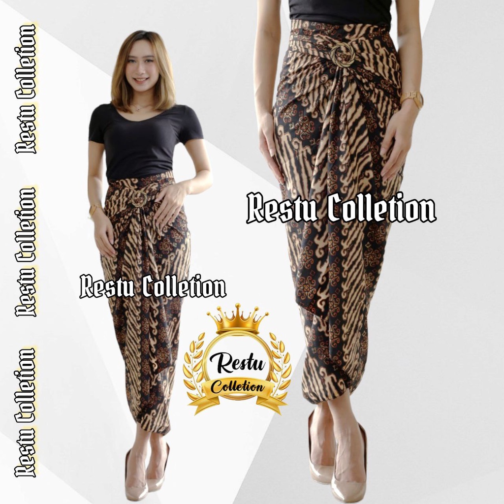 { COD } Rok Lilit Warp Skirt Serut Batik Songket Jumputan Panjang Wanita Bawahan Kebaya Kondangan Nikahan Wisuda Modern Cewek Bahan Sutra HQ Premium All Size By Restu Colletion Motif Cerry Gold