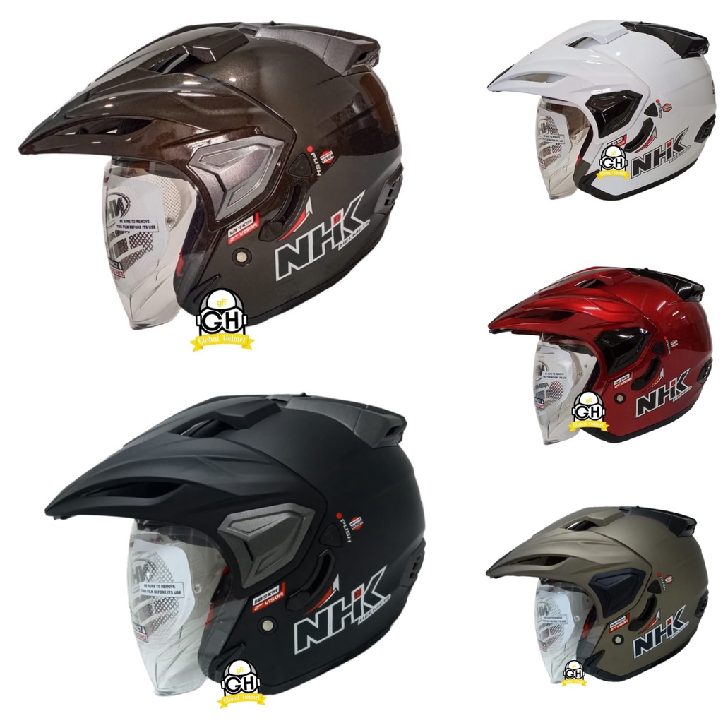 HELM HALF FACE NHK PREDATOR CRYPTON SOLID BLACK DOUBLE VISOR