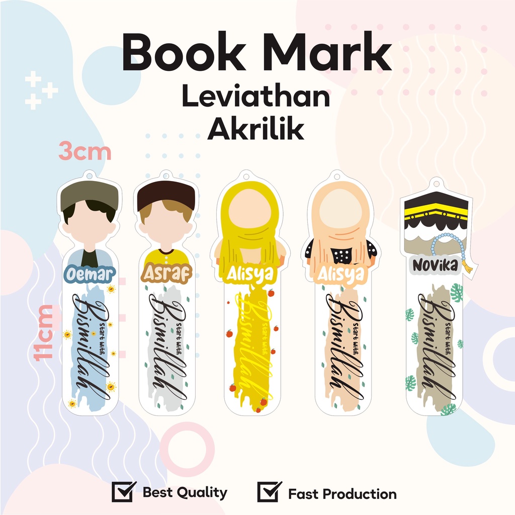 Pembatas Buku/Pembatas Al Qur'an/Bookmark (Custom Nama) / KARAKTER DAN NON KARAKTER/ Tanpa Wajah