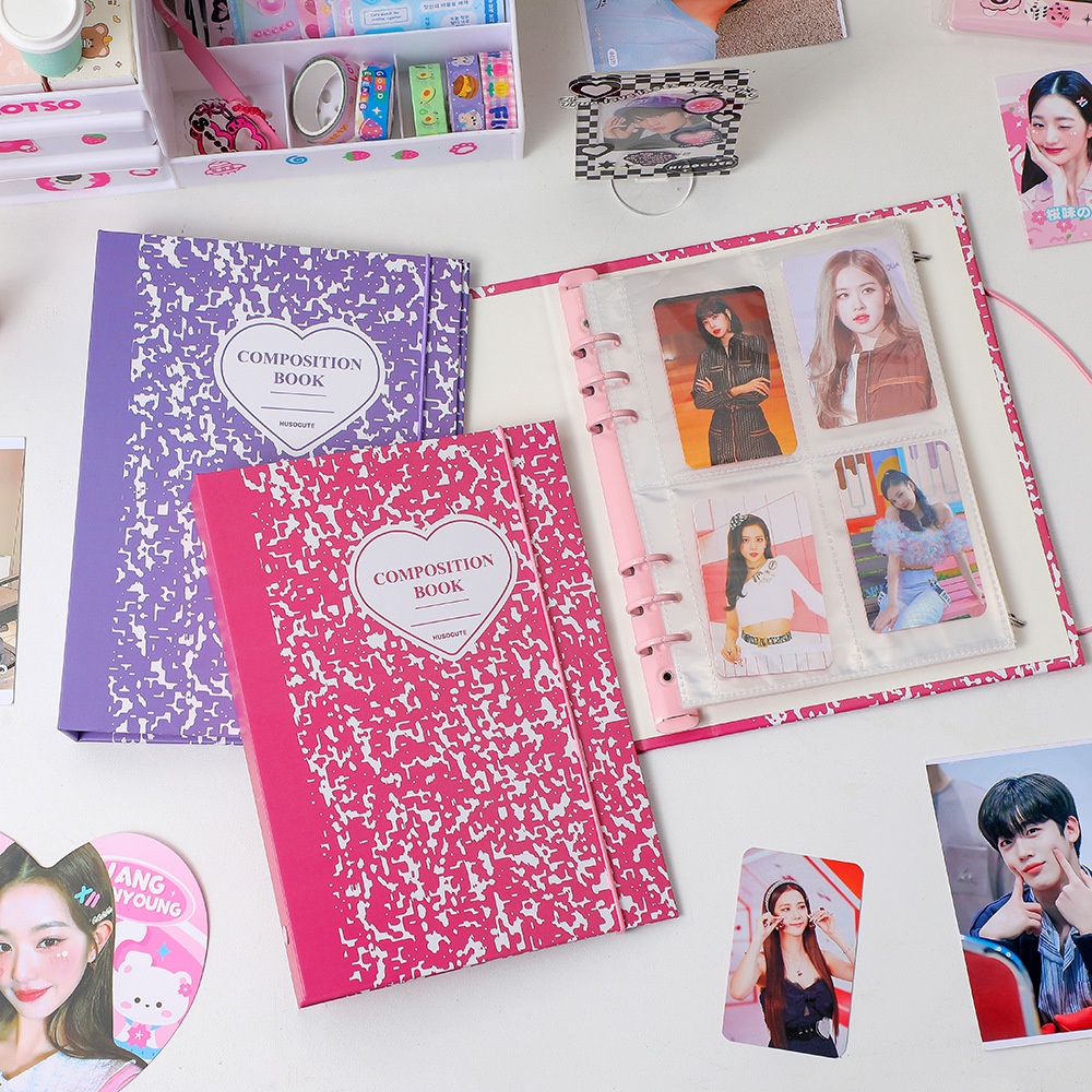 Korea A5 Binder 6lubang Tekstur Batu Hard Paper Cover Photocards Storage Album 10pcs Inner Sleeves Lomo Card Collect Book