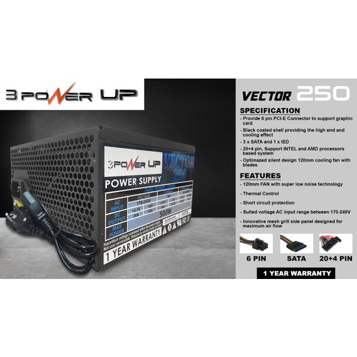 Power Supply 500w PowerUp Vector 250