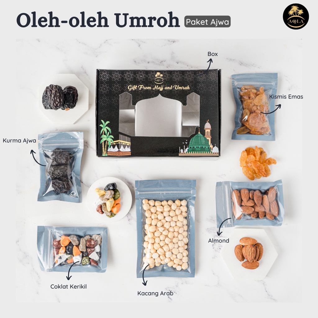 Oleh oleh Umroh dan Haji Premium / Paket Oleh oleh Umroh dan Haji / Sajadah Paperbag Kurma Ajwa Air zam zam asli 100%