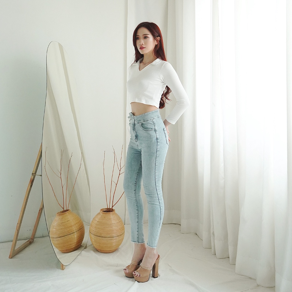 Korean Longsleeve Crop Top Baju Lengan Panjang V-Neck Croptop Lengan Panjang Wanita 133