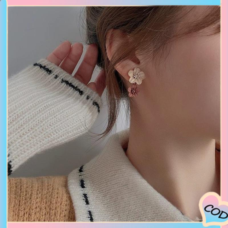 COD❤️Kontras warna Spray bunga cat anting-anting wanita kepribadian sederhana semua-pertandingan anting-anting-A.one