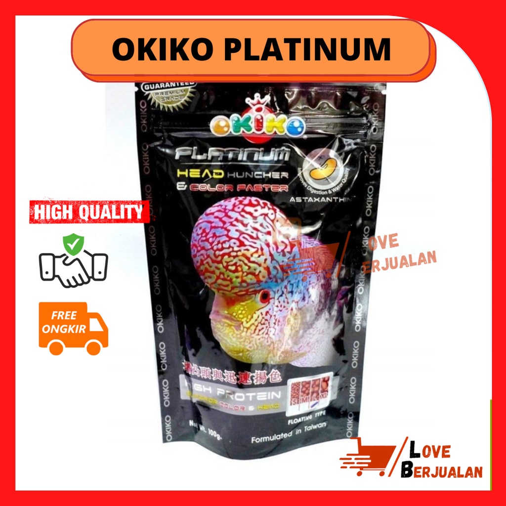 Pelet Okiko Platinum Head Huncher size M Makanan Ikan Louhan  100gr 50gr 25gr 10gr