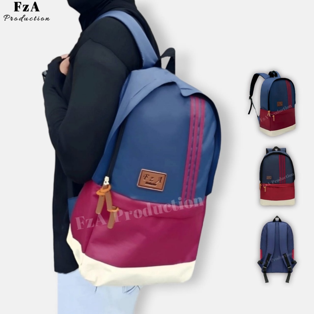 FzA Official - Tas Ransel Gendong Laptop Distro Sekolah Kuliah Pria Wanita Backpack Original Tas Punggung Laptop - Navy Maroon LN