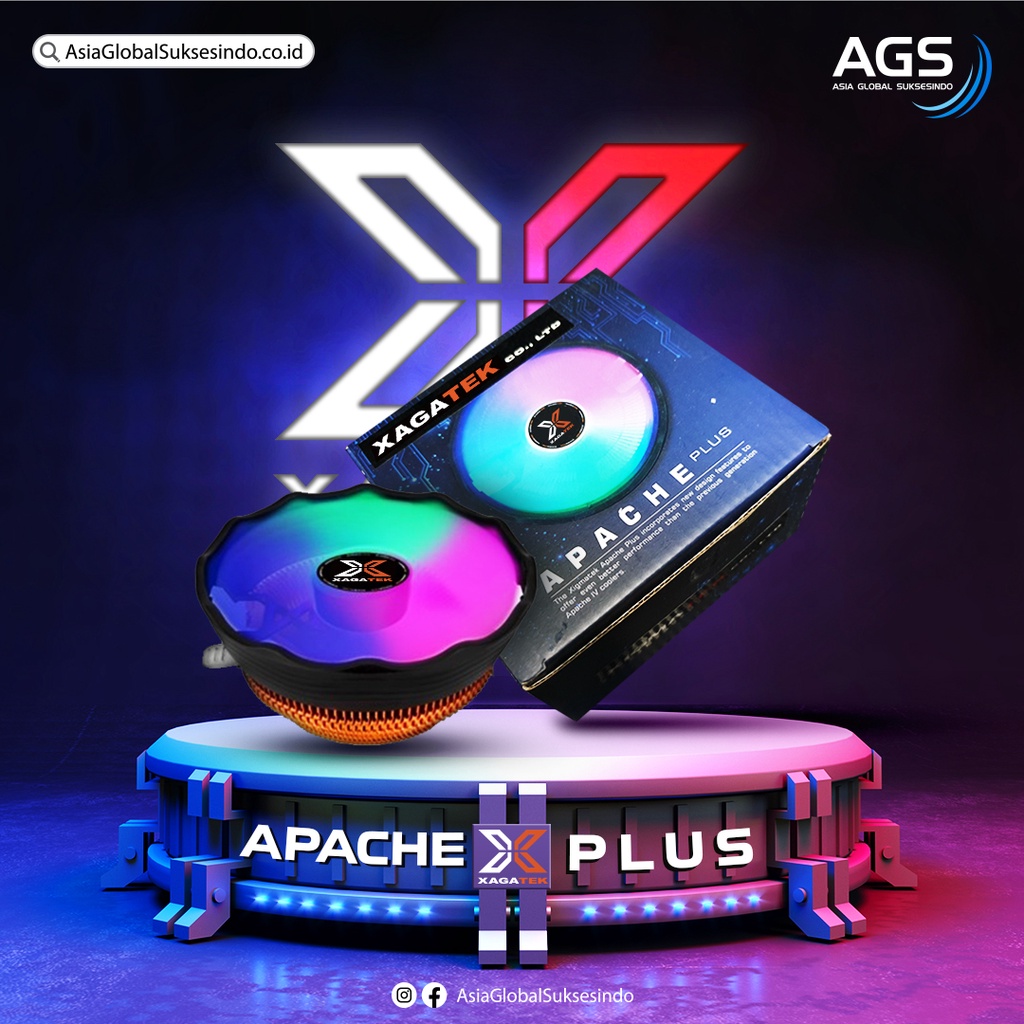 HSF Apache Plus Xagatex Fan Processor RGB CPU Cooller Heatsink Untuk Intel &amp; AMD ( LGA 775,1151, 1155, 1156, 1366, 1200 ) ( AMD FM2, FM1, AM2+, AM2, AM3+, AM3, AM4 )