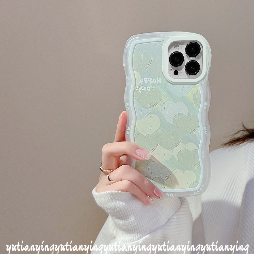 Soft Case Transparan Motif Hati Hijau Untuk IPhone 6Plus XR 7Plus 14plus 11 12 13 14pro Max 7 8plus X XS Max 6 6splus 11Pro Max SE 2020