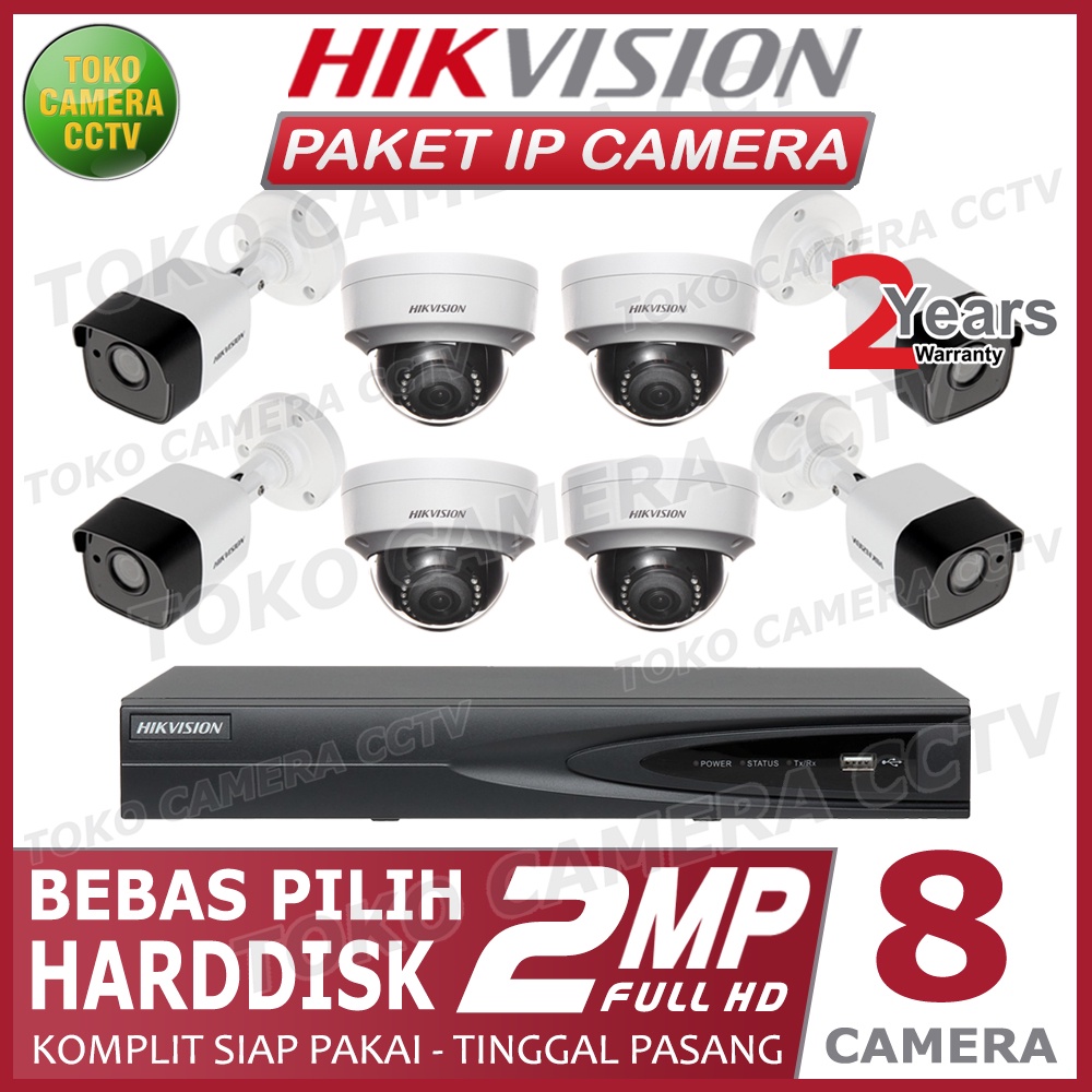 PAKET CCTV IP CAMERA HIKVISION 2MP 8 CHANNEL 8 KAMERA