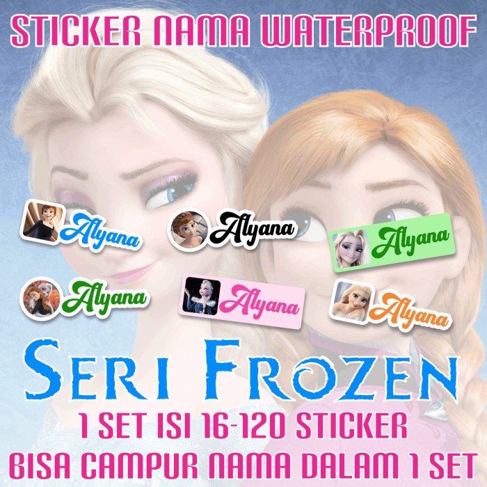 

[14-120 pcs] Sticker Nama Custom Frozen Anna Elsa