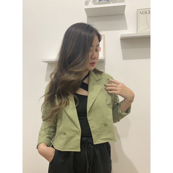 JOSHIN Bo-Mi blazer - kemeja jass crop linen - kemeja linen oversize