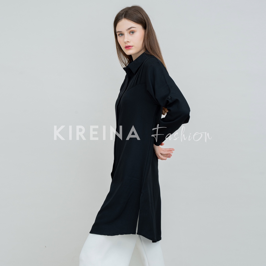 Long Tunik Polos Wanita Kemeja Tunik Panjang Kemeja Tunik Rayon Premium | Kireina Fashion