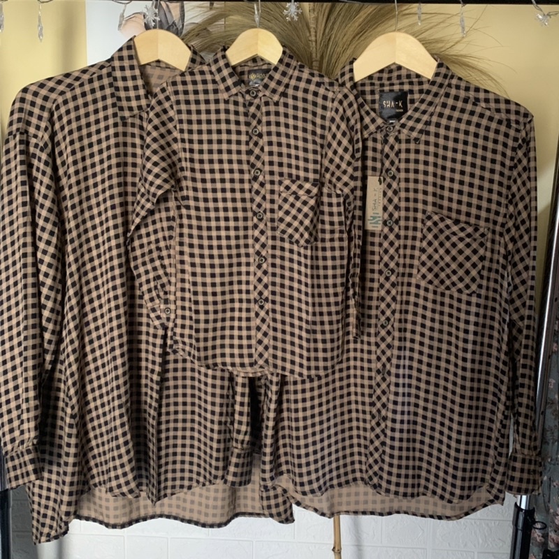 KEMEJA COUPLE RAYON PREMIUM IBU AYAH ANAK UNISEX MOTIF KOTAK-KOTAK