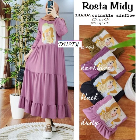 Baju Gamis CRINKLE Sablon Wanita ROSTA Dewasa Terbaru 2022 / Dress CRINKLE Sablon Terkini Viral Korean Style / Gamis Sablon Crinkle Termurah