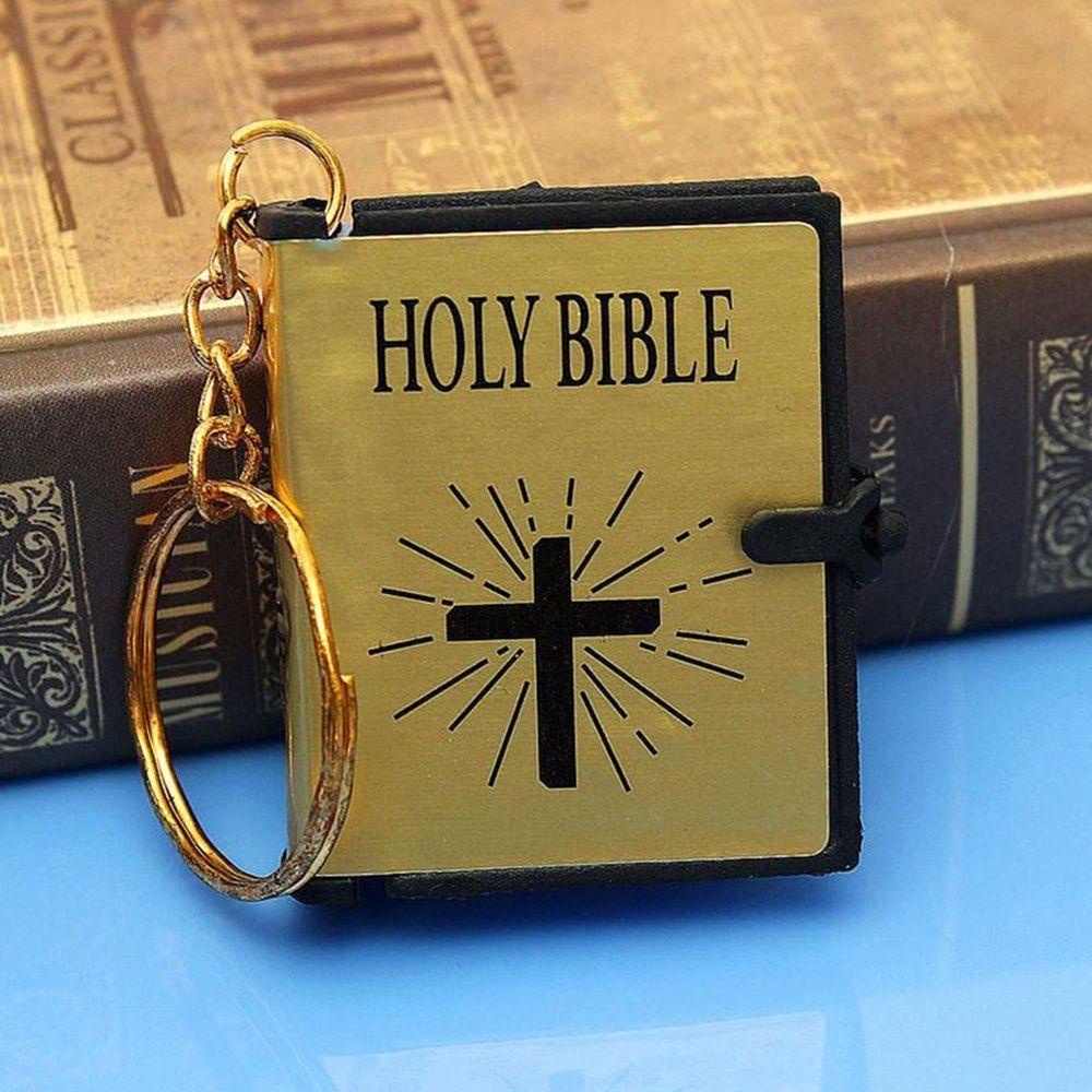 Needway Hadiah Kitab Suci Gold/Silver/Black Cross The Old Testament Book Yesus Miniatur Kristen Kertas Gantungan Kunci