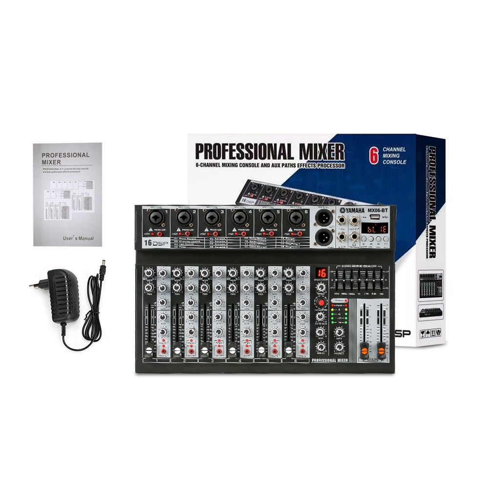 Mixer suara  mixer profesional 6/4-channel MX06BT / MX04BT mixer EQ efek 16DSP sinyal USB Bluetooth/MP3 amplifier KTV amplifier tahap perfo