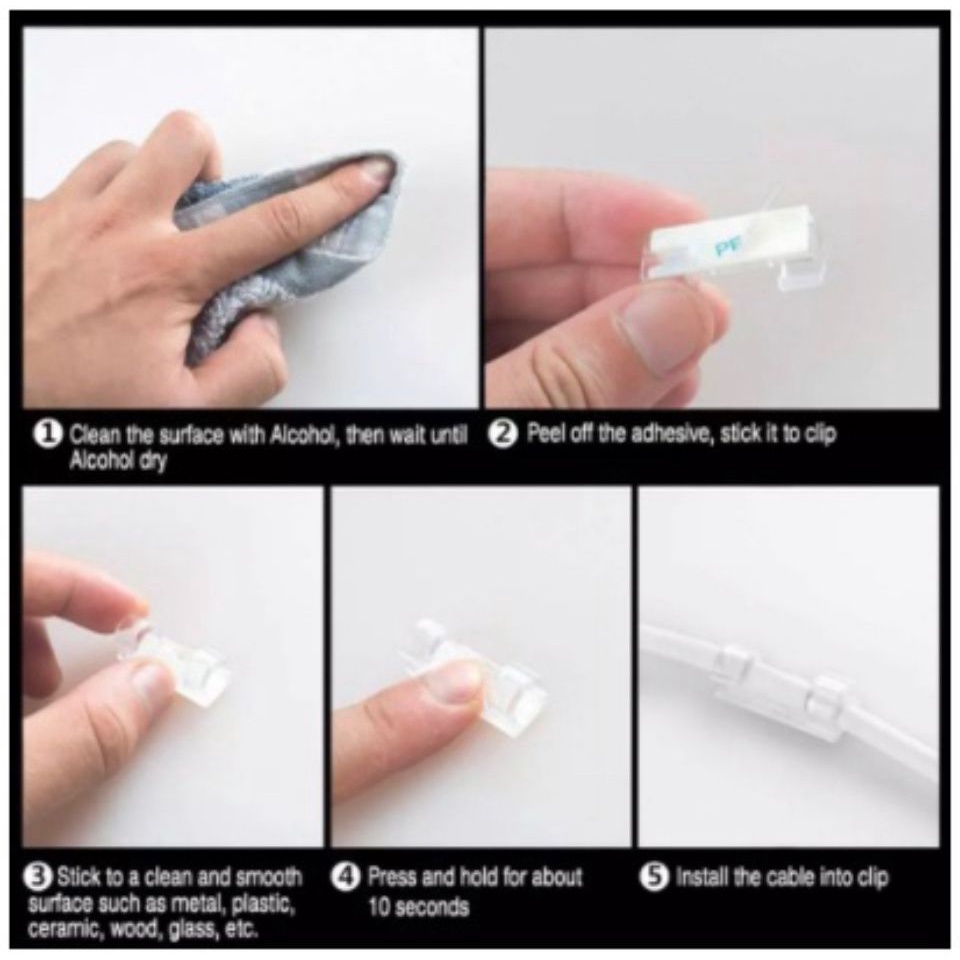 PS Penjepit Kabel Klip + Lem / Klip Kabel Organizer Lem / KLIP KABEL ORGANIZER ISI 20 PCS / PENJEPIT KABEL