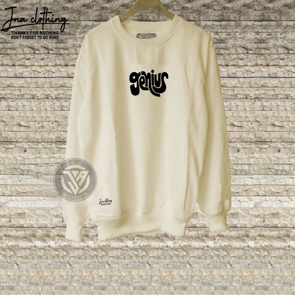 Crewneck CN PRIA Oblong Terbaru Sablon Genius Brand JNA Ori KOta Bandung Distro Kekinian Sweater Unisex Remaja Masa Kini