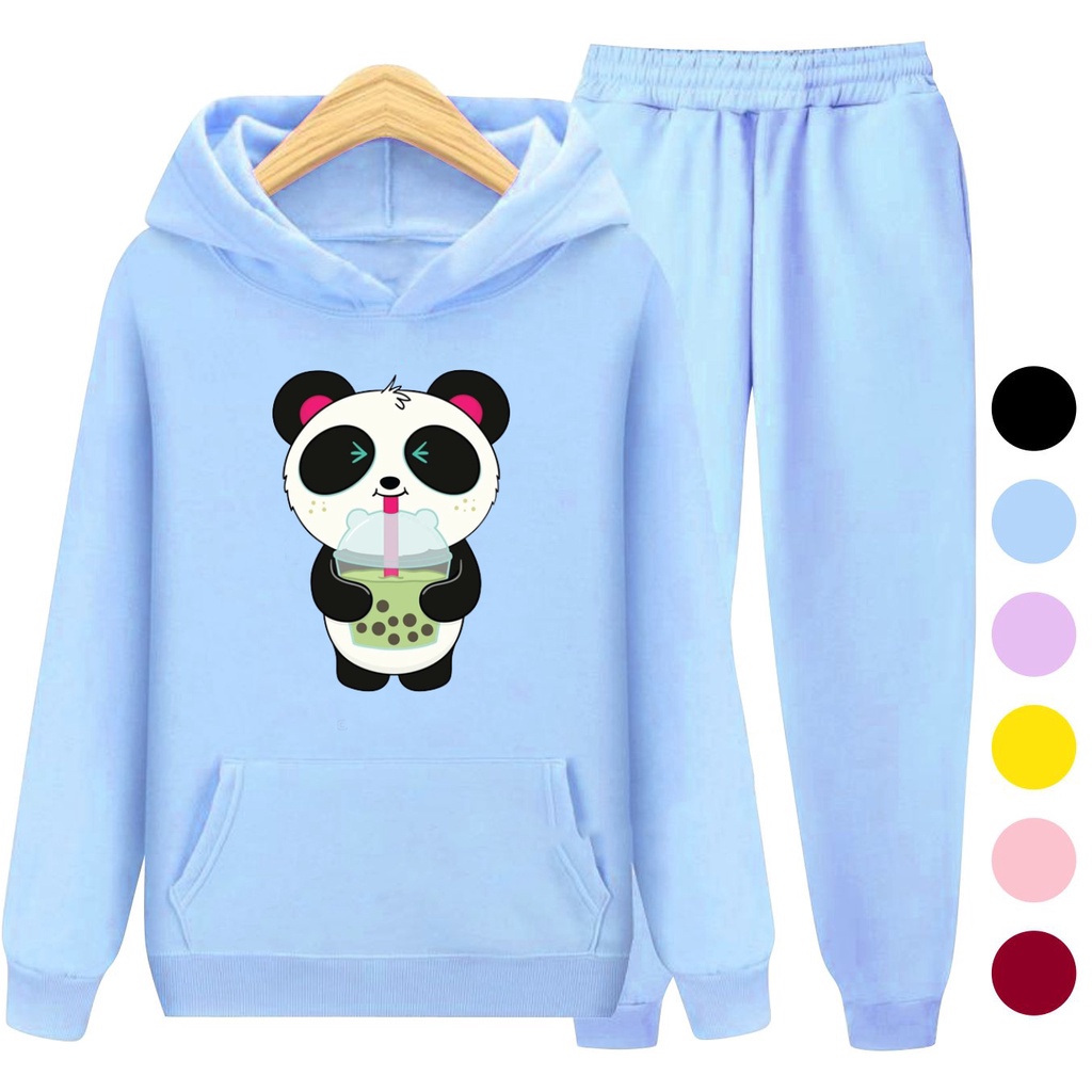 Setelan Sweater Anak + Celana PANDA BOBA 03 / Set Sweater Hoodie Anak Laki - Laki Perempuan Kekinian Viral Terbaru