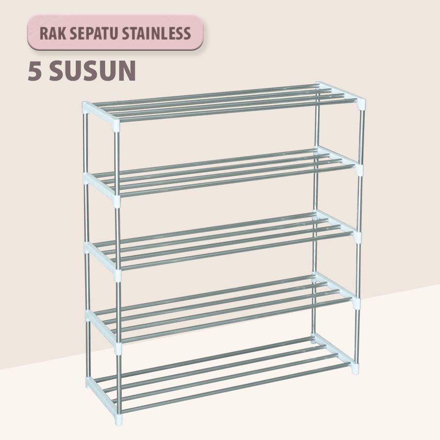 Rak Sepatu Sandal 5 Susun Stainless Besar Portable Multifungsi