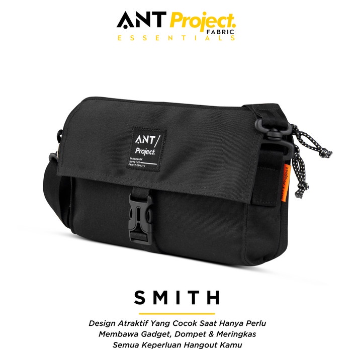 PROMO BISA COD TAS SELEMPANG PRIA ANT PROJECT - New Tas Sling Bag Wallet Black SMITH - Hitam ANTI AI