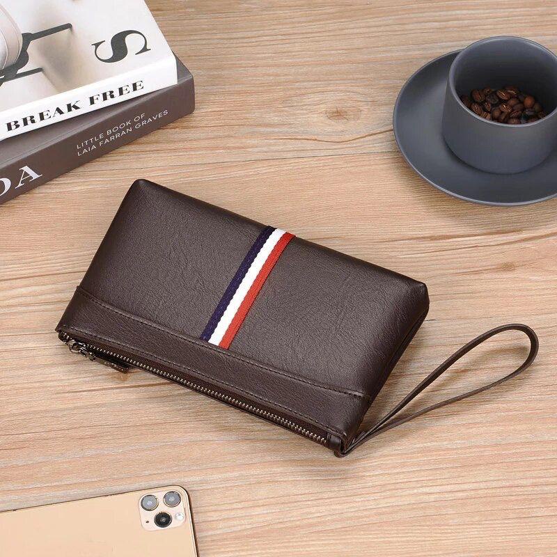 Dompet Genggam Tangan Pria dan Wanita Dompet Tas dengan Zipper Cell Phone / Dompet Kulit Besar