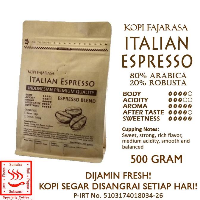 

Sale Kopi Fajarasa Italian Espresso Biji Kopi Espresso Blend 500 gram /KOPI RUBE/KOPI KAPAL API/KOPI SLB/KOPI PEJUANG/KOPI BUBUK