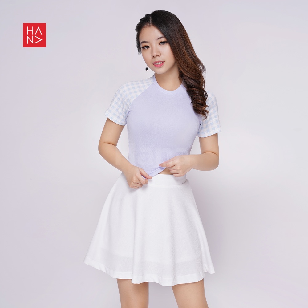 HanaFashion JKT - Bomi Raglan Chekered Blouse Crop Top Atasan Wanita - CT279