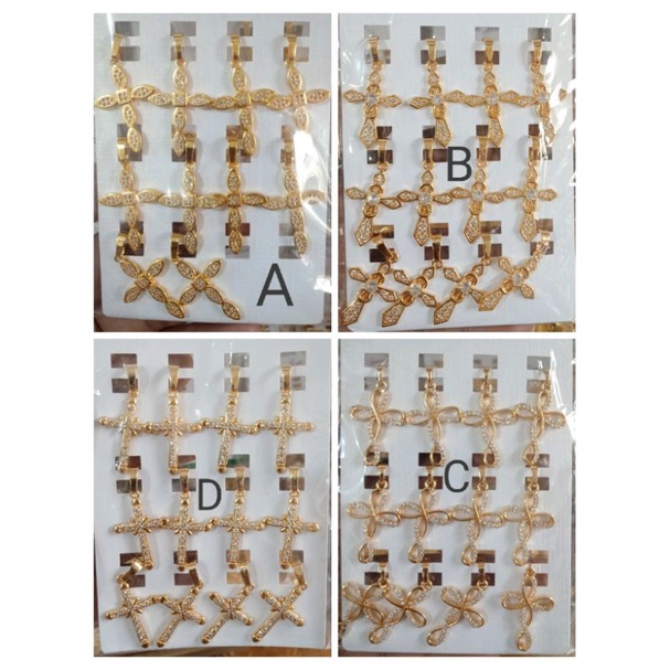 RAL012. Grosir 12 PC Liontin salib xuping berlapis emas dgn mata zircon