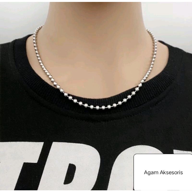 Kalung Titanium Anti Karat Biji Lada Silver// Kalung Pria Wanita