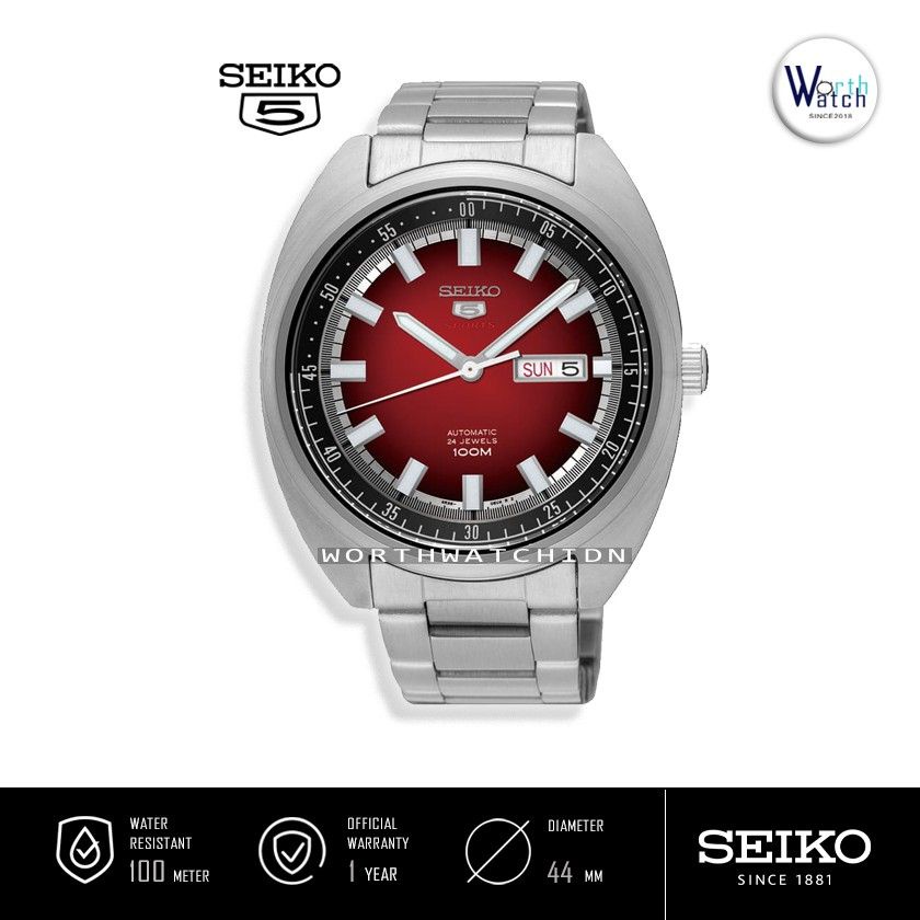 Jam Tangan Pria Otomatis Seiko 5 Sports Turtle Red Dial Stainless Steel Original SRPB-17-K1