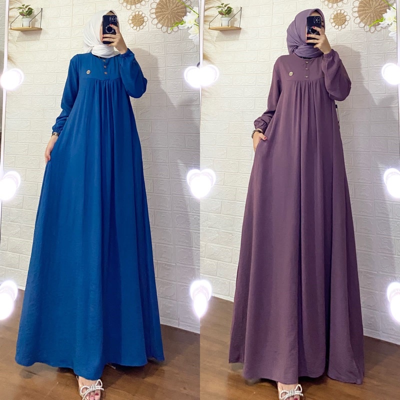 Gamis Kaleela, Bahan Crinkle airflow Premium, Gamis Polos