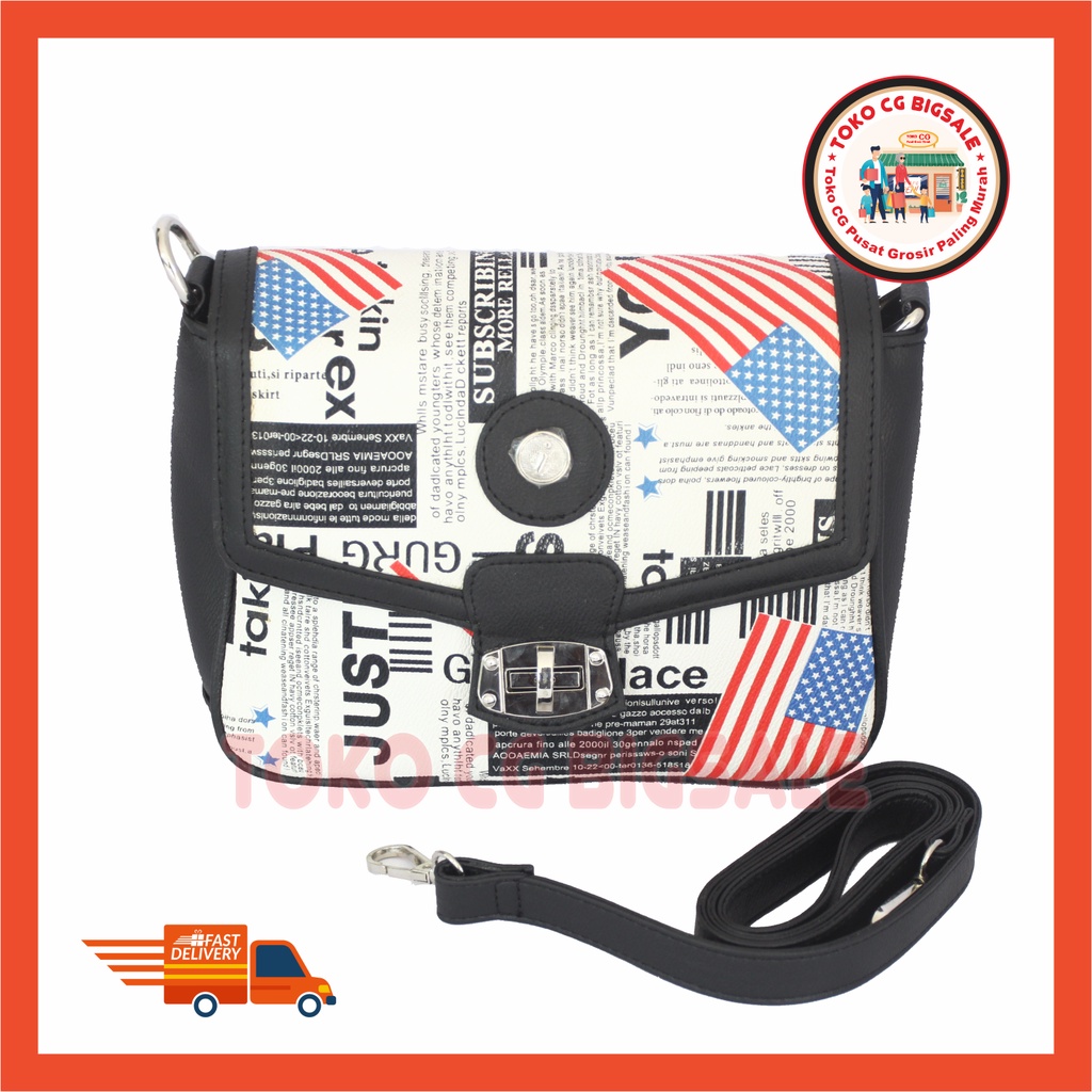 TAS WANITA IFA AMERICAN FLAG ASENKA 4 BLACK AND WHITE CUTE SPORTY