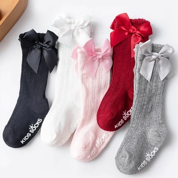 kaos kaki anak bayi panjang anti nyamuk katakter lucu anak perempuan aksen pita socks kids