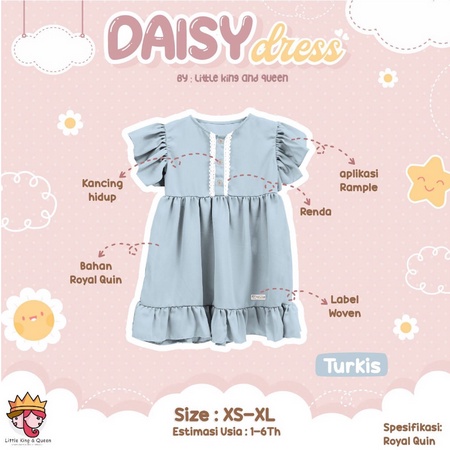 little King And Queen Dress Daisy Dress Anak Usia 1 sd 6 Tahun Size XS SML XL