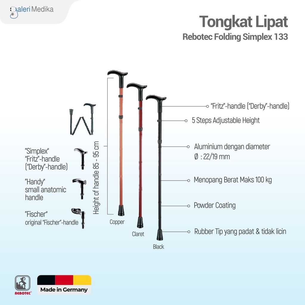 Tongkat Jalan / Tongkat Orang Tua / Tongkat Lipat Rebotec Folding Simplex 133 - Tongkat Bantu Jalan